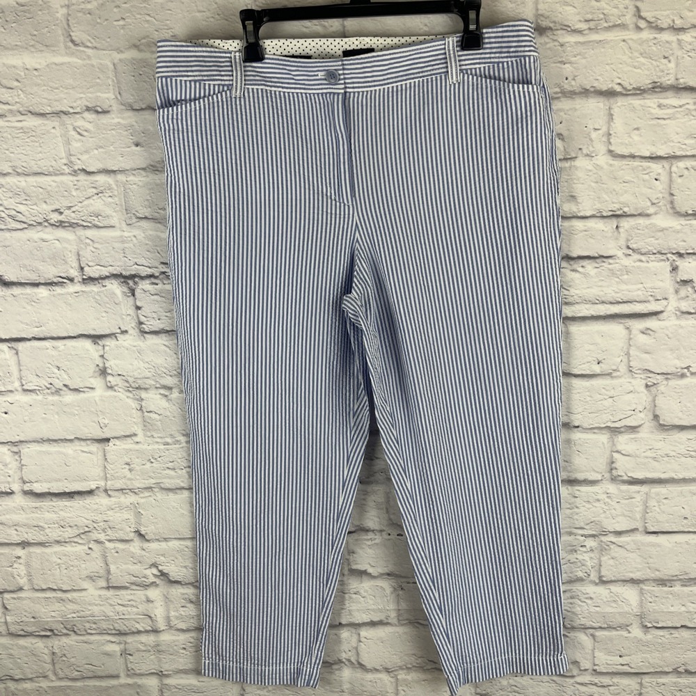 Talbots Women's Perfect Crop Seersucker Coastal Preppy Old Money Pants Size 16